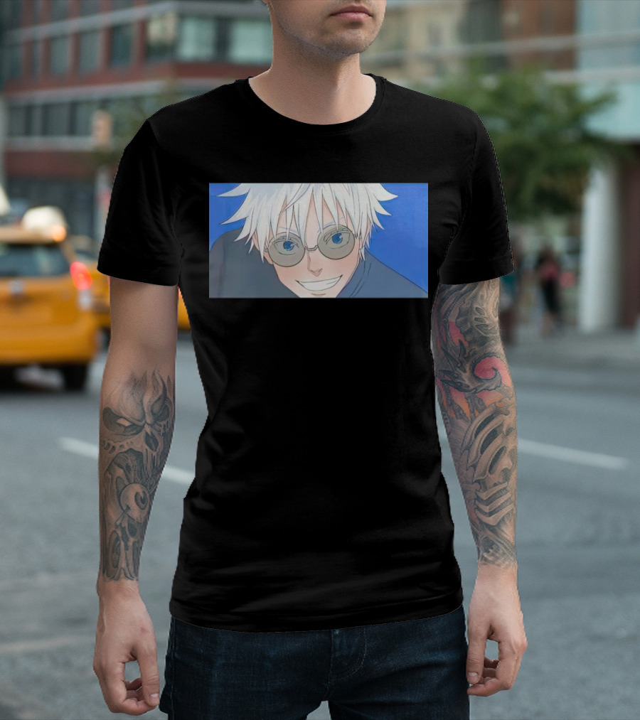 Young Gojo Satoru Anime Manga Art Blue Background T-Shirt