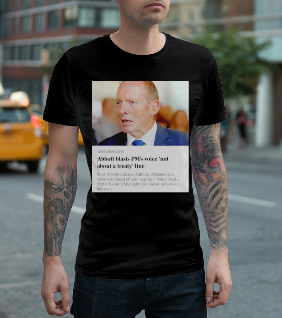 Abbott Blasts PM's Voice 'Not About a Treaty' Line as Video Resurfaces of Albanese in 'Voice, Treaty, Truth' T-Shirt at Midnight Oil Concert T-Shirt