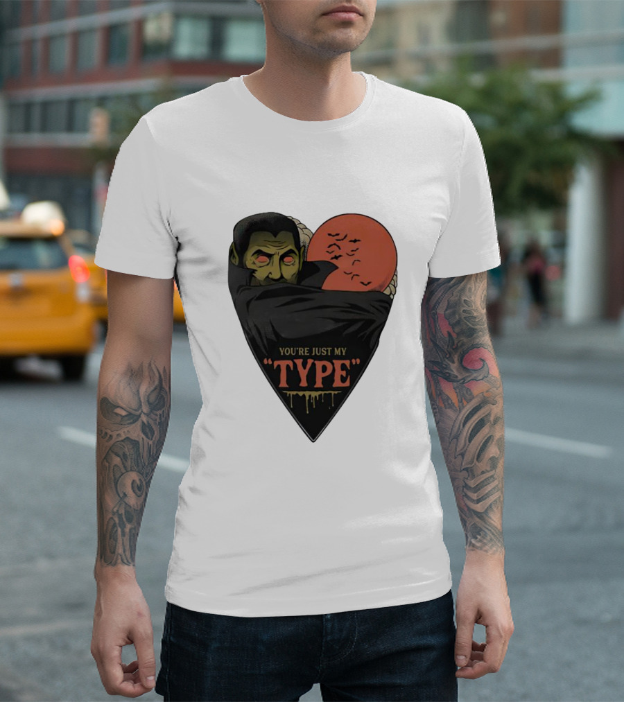 You’re Just My Type Horror Halloween Vampire with Red Moon and Bats T-Shirt