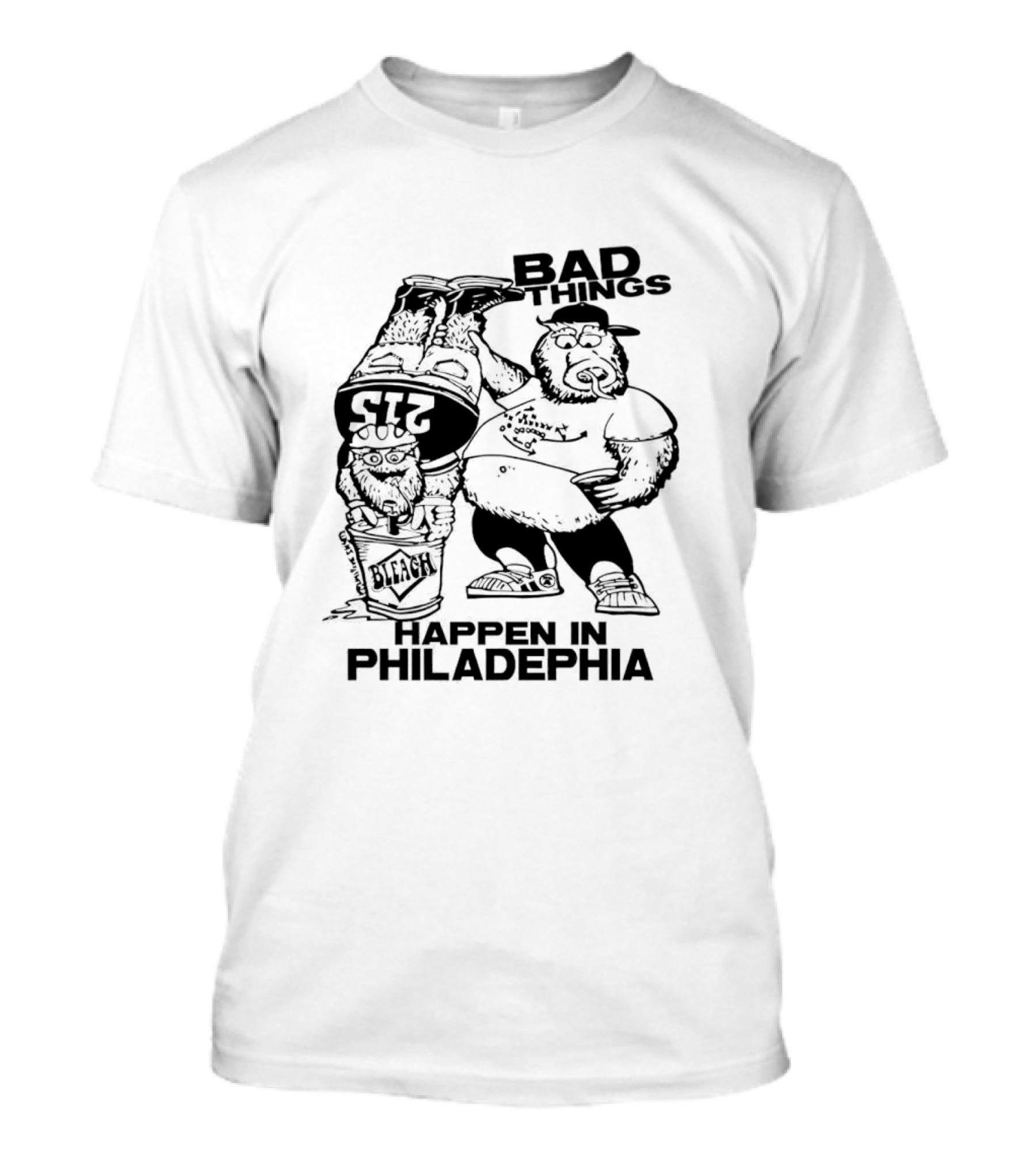 Jason Kelce Gritty Philly Bad Things Happen In Philadelphia 215 Bleach T-Shirt