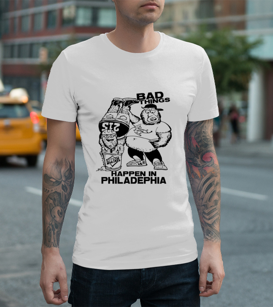 Jason Kelce Gritty Philly Bad Things Happen In Philadelphia 215 Bleach T-Shirt