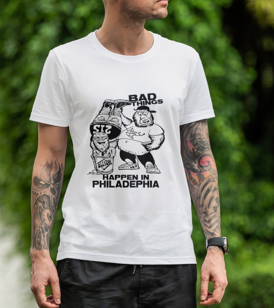 Jason Kelce Gritty Philly Bad Things Happen In Philadelphia 215 Bleach T-Shirt