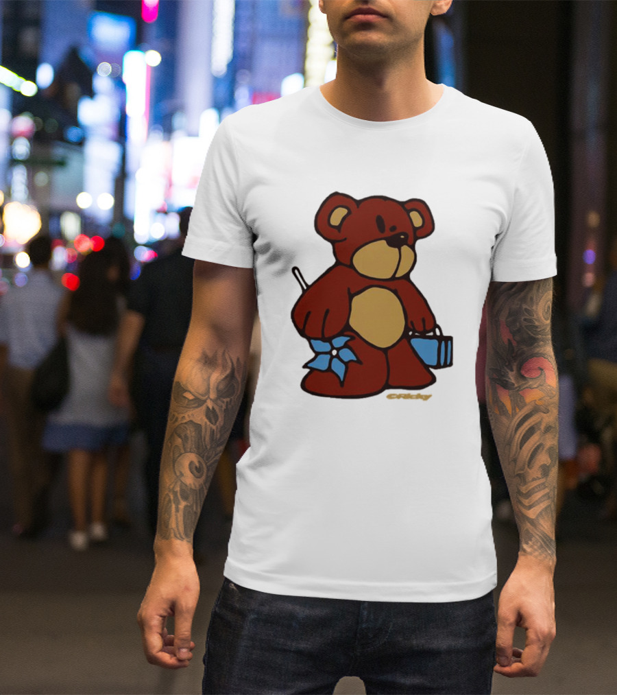 Ricky Montgomery Teddy Bear With Blue Flower And Suitcase T-Shirt