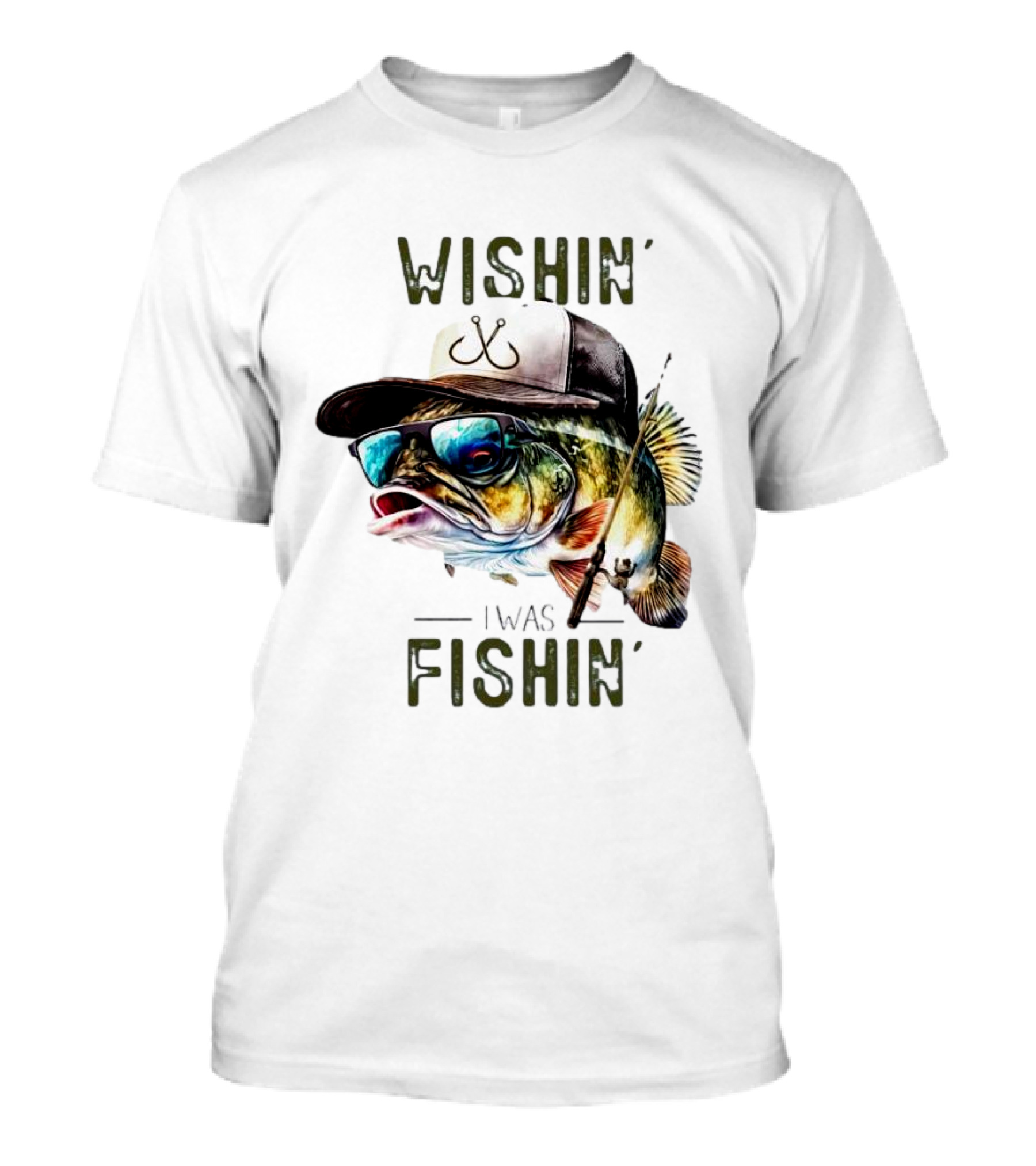 Wishing I Was Fishin Cool Fish With Hat And Sunglasses T-Shirt