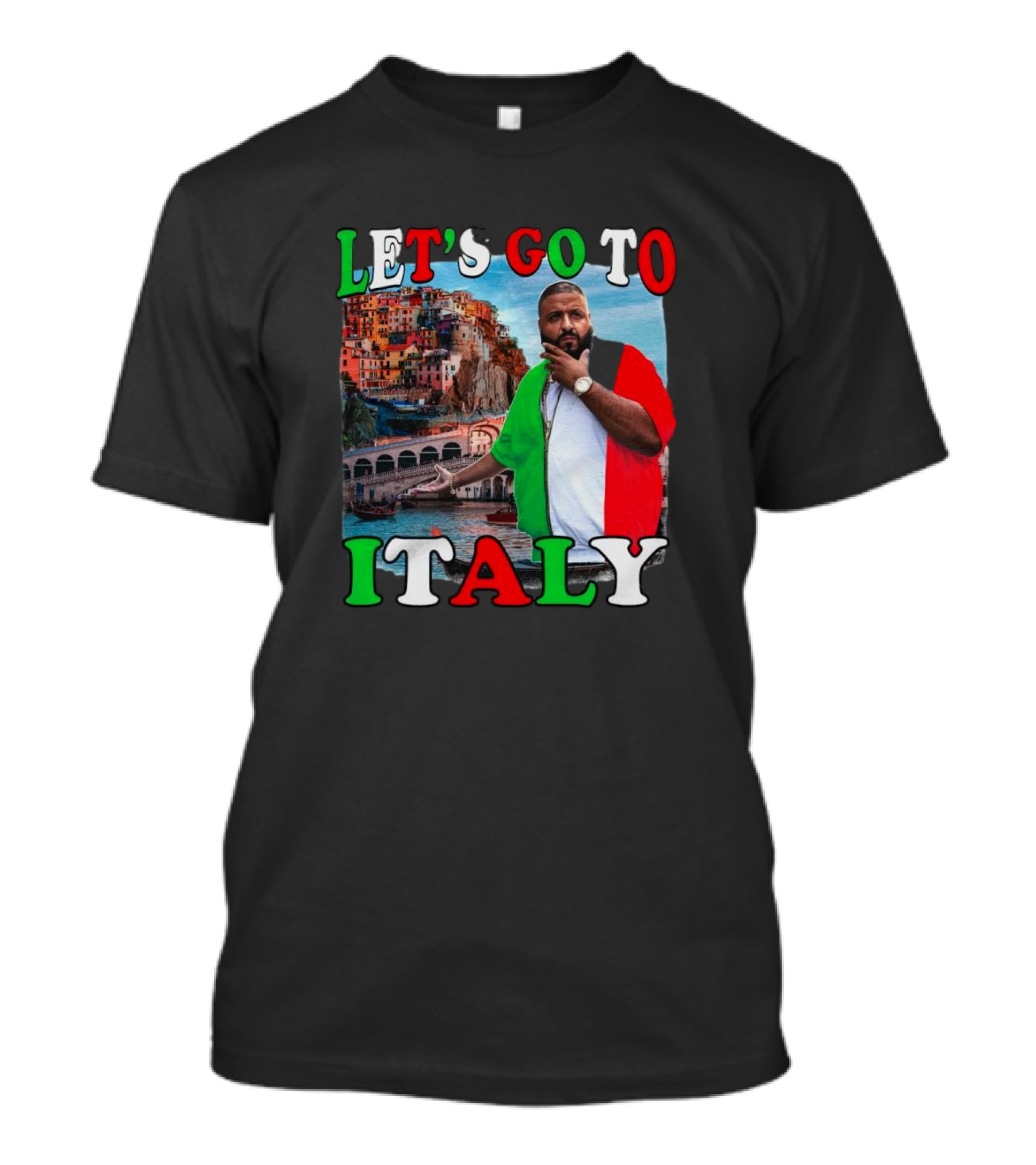 LET'S GO TO ITALY DJ Khaled Italian Flag Coastal Scene T-Shirt