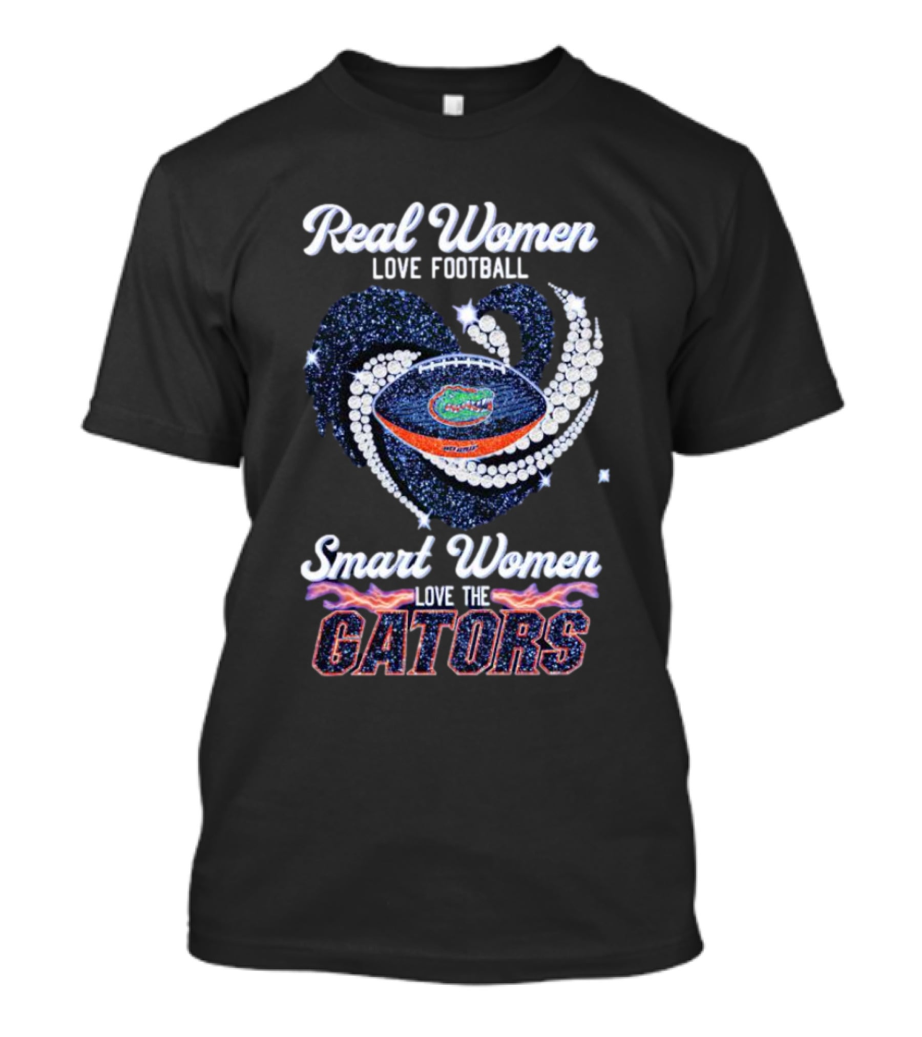 Real Women Love Football Smart Women Love The Gators Football Diamond Heart T-Shirt