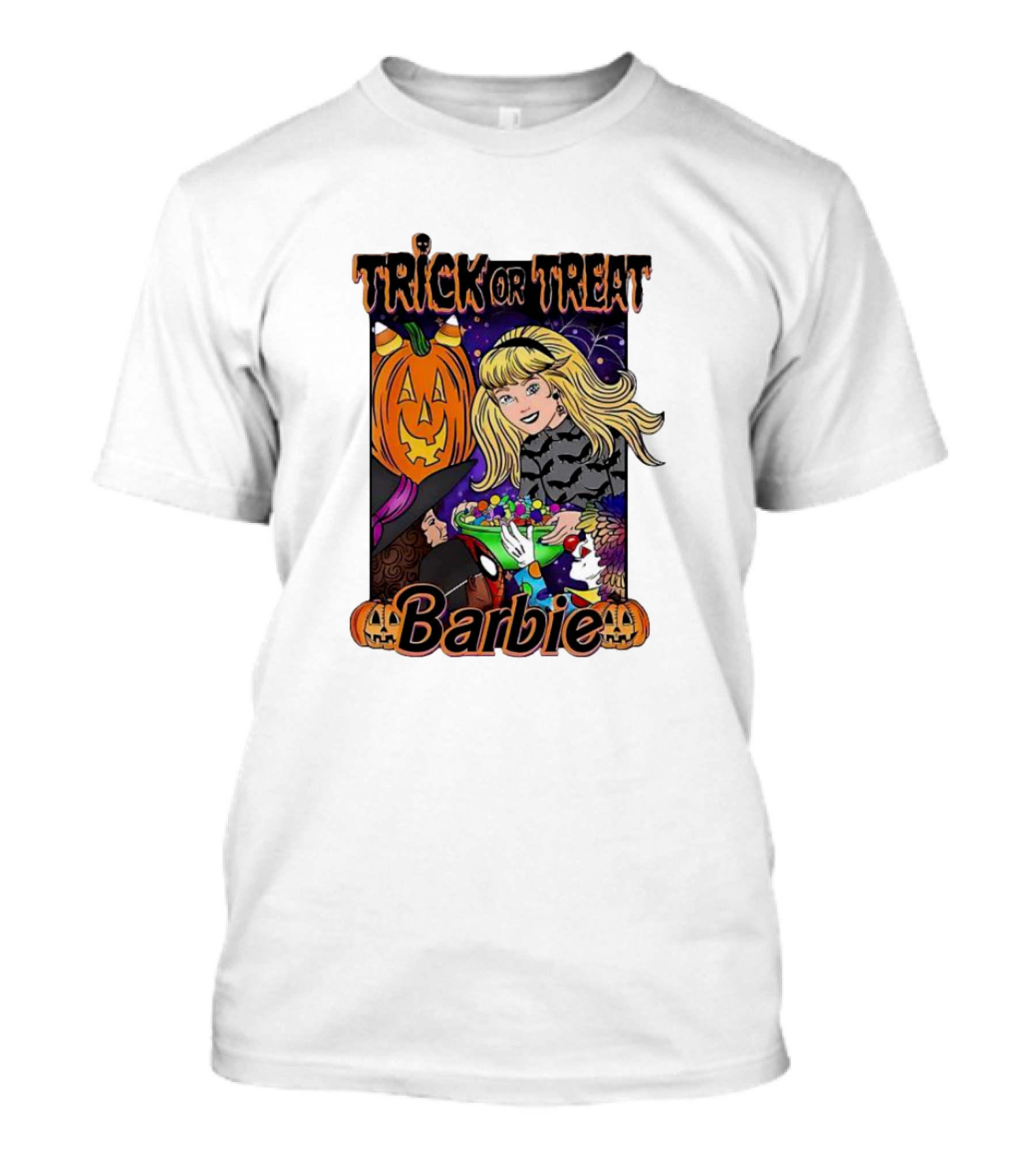 Trick Or Treat Barbie Halloween Pumpkin Candy Bowl T-Shirt