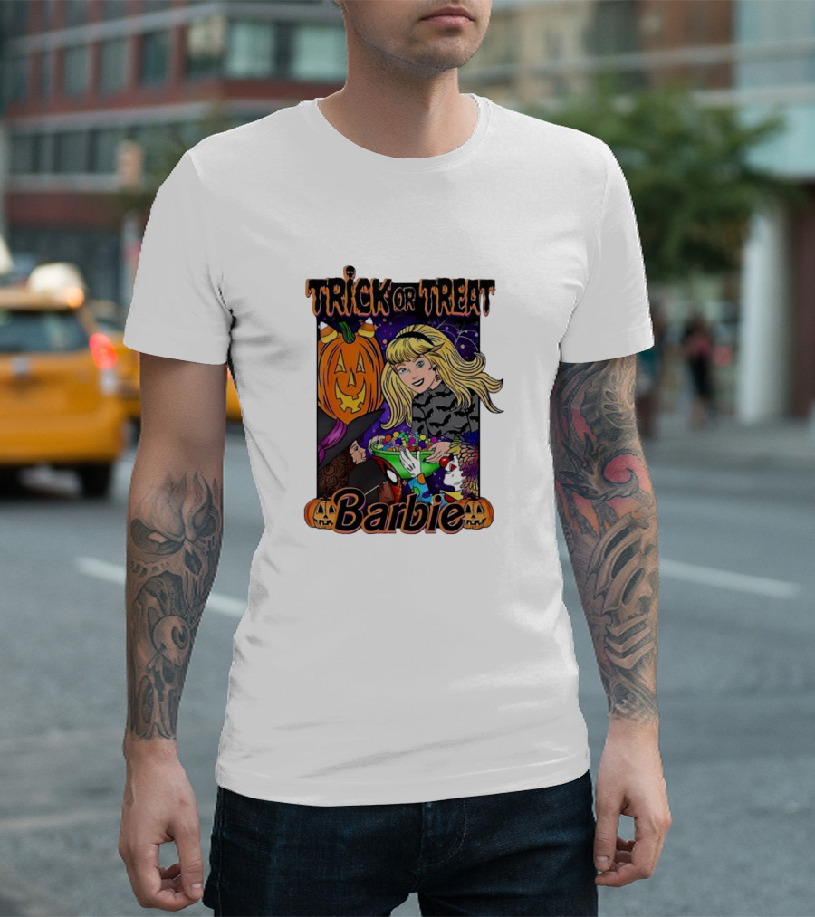 Trick Or Treat Barbie Halloween Pumpkin Candy Bowl T-Shirt