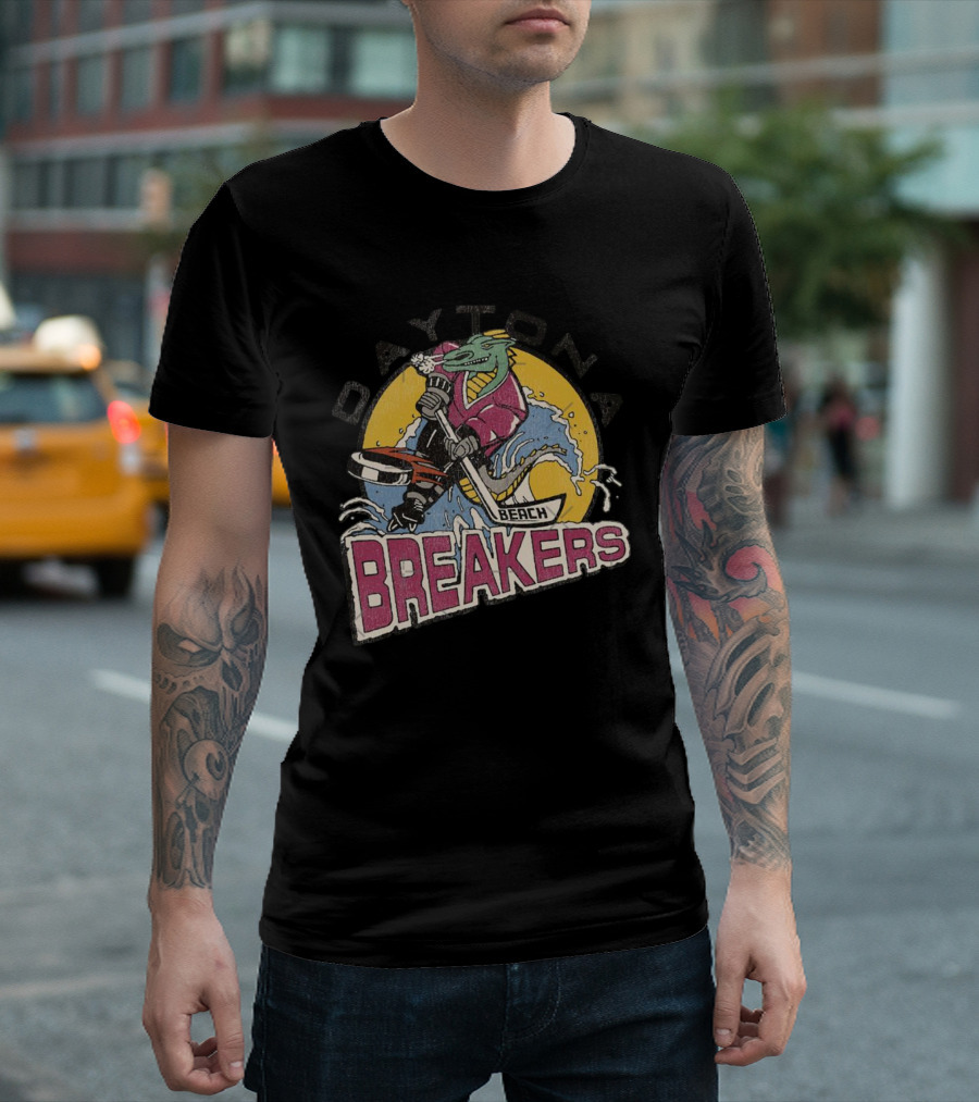Daytona Beach Breakers Retro Ice Hockey Mascot Surfing T-Shirt