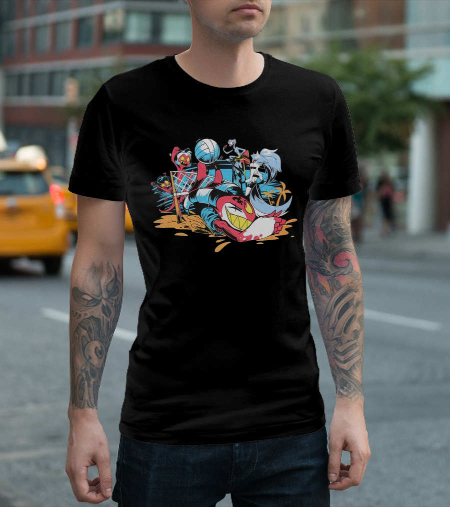 IMP Summer Beach Volleyball Cartoon Characters Fun T-Shirt