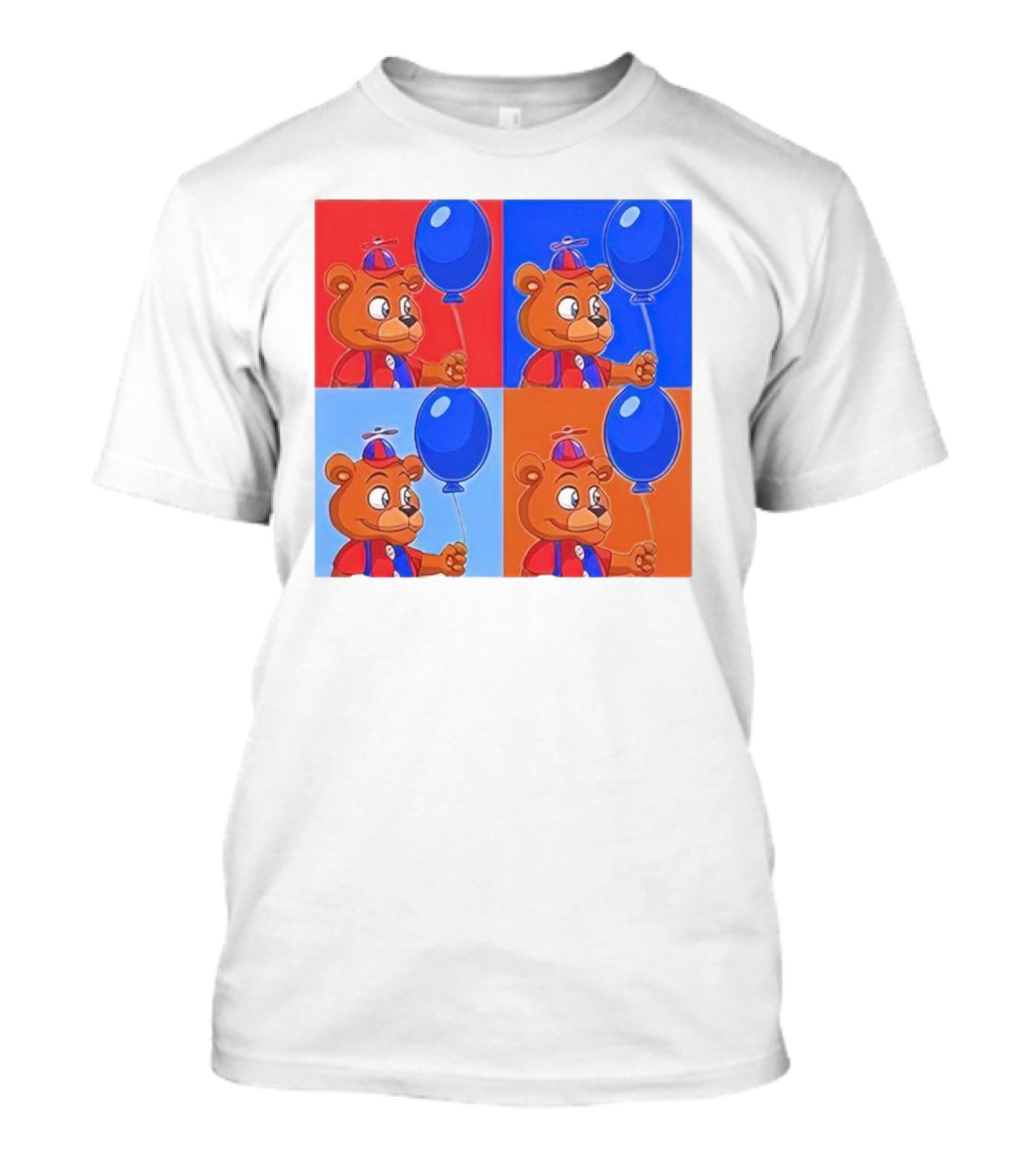 Men's Balloon Freddy Grid Art Style Bear With Blue Balloon T-Shirt