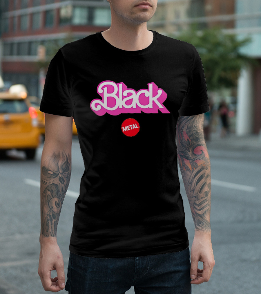 Barbie Black Metal Retro Pink and Red Contrast T-Shirt