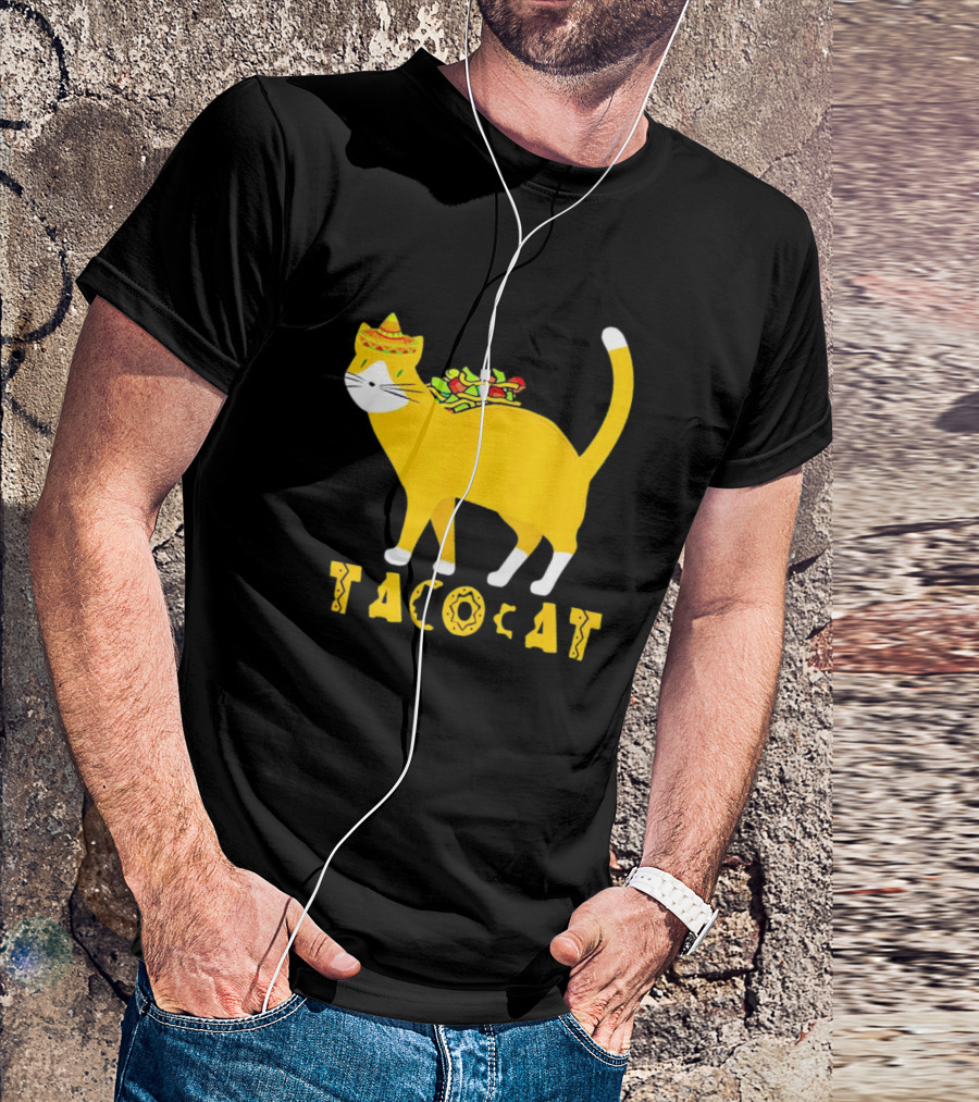 Tacocat Wearing Sombrero With Taco Filling Back T-Shirt