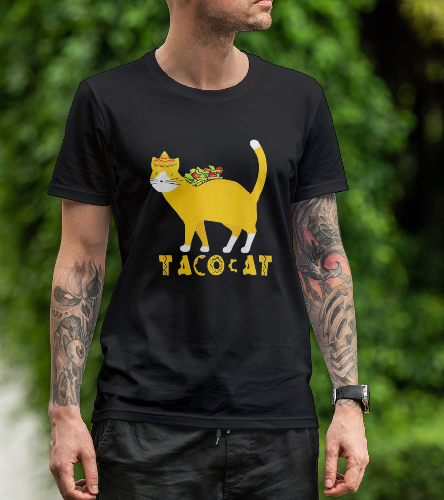 Tacocat Wearing Sombrero With Taco Filling Back T-Shirt