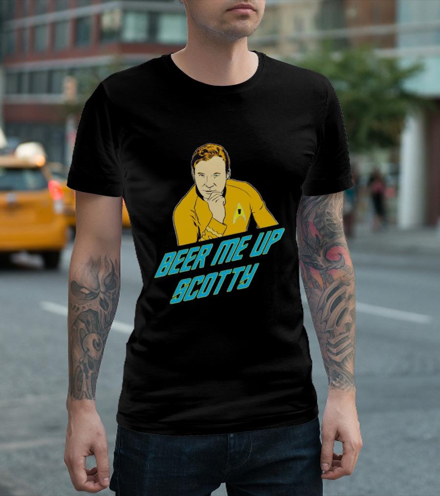 Beer Me Up Scotty Star Trek Captain Yellow Uniform T-Shirt