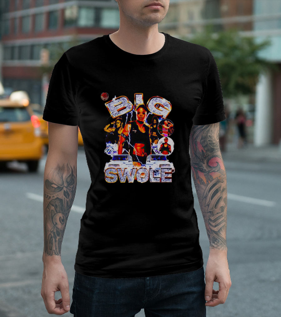 Big Swole Dynamic Posed Collage with Vehicles and Lightning Effects T-Shirt