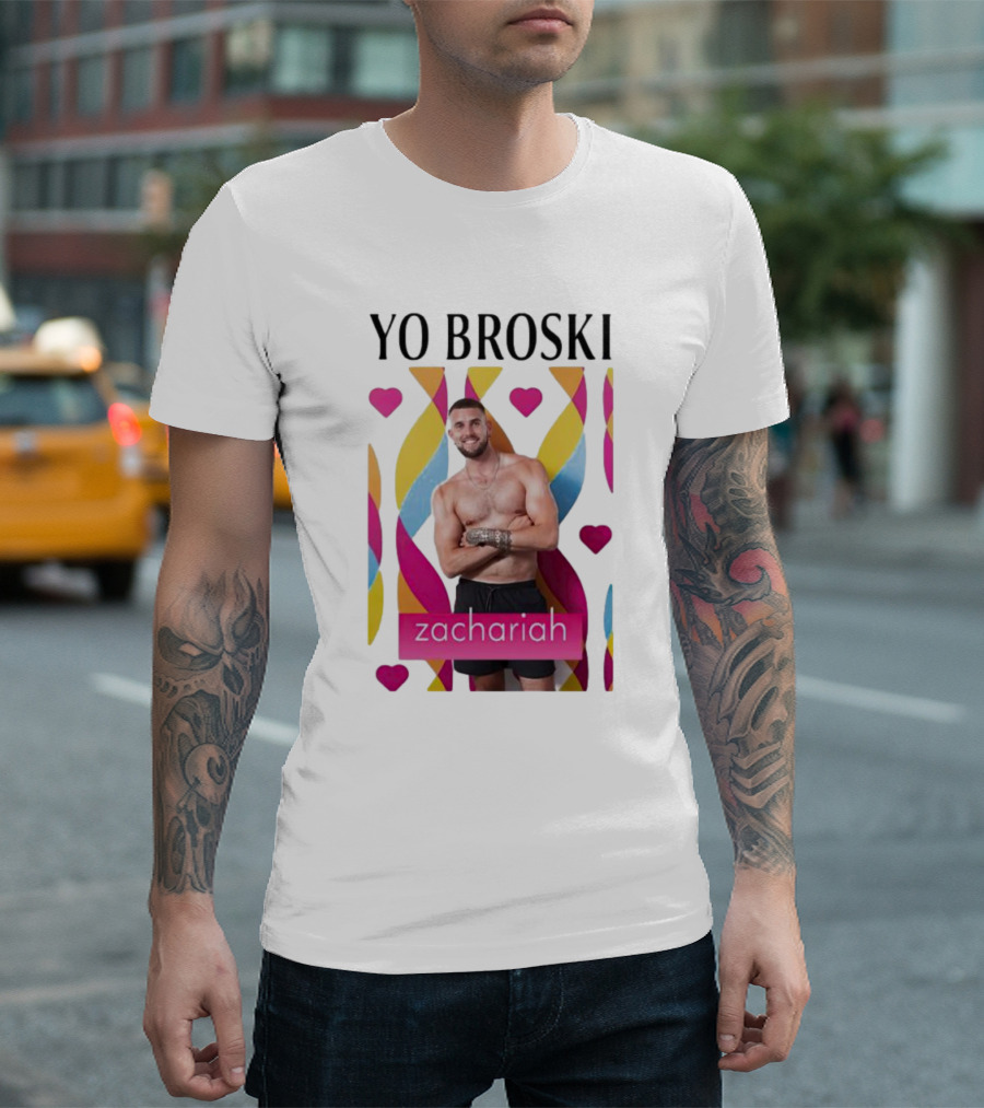 Yo Broski Zachariah Colorful Hearts Backdrop T-Shirt