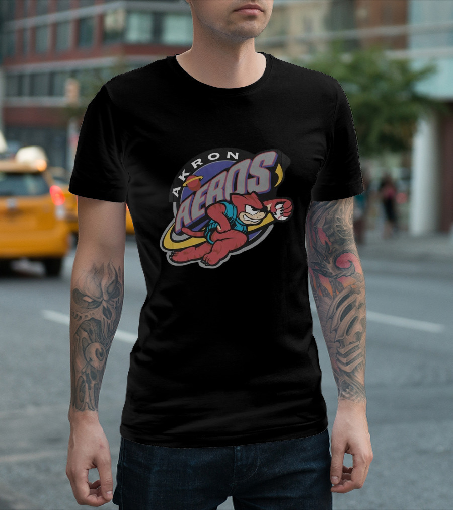 Akron Aeros Vintage Cartoon Logo with Baseball Mascot T-Shirt
