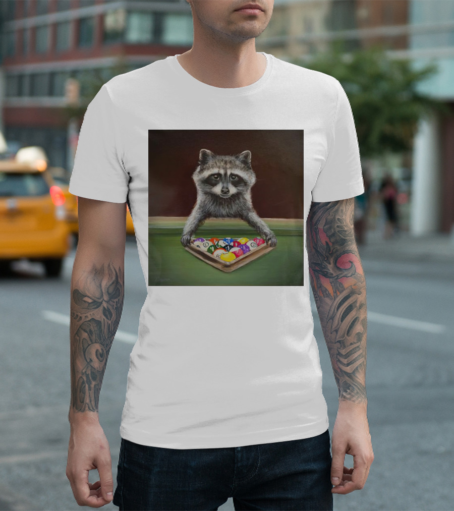 Raccoon Racking Billiard Balls Pool Table Setup T-Shirt