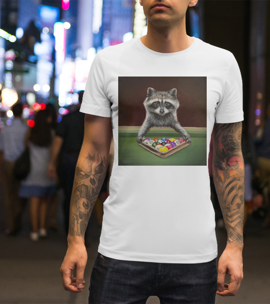 Raccoon Racking Billiard Balls Pool Table Setup T-Shirt