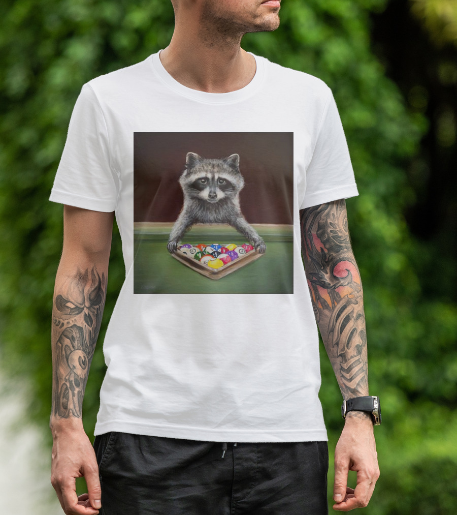 Raccoon Racking Billiard Balls Pool Table Setup T-Shirt