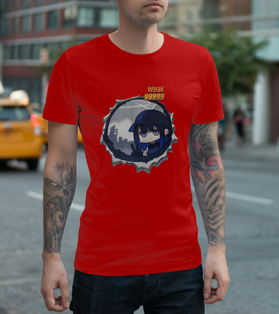 Weak 99999 Manga Character Peace Sign Japan Cityscape T-Shirt