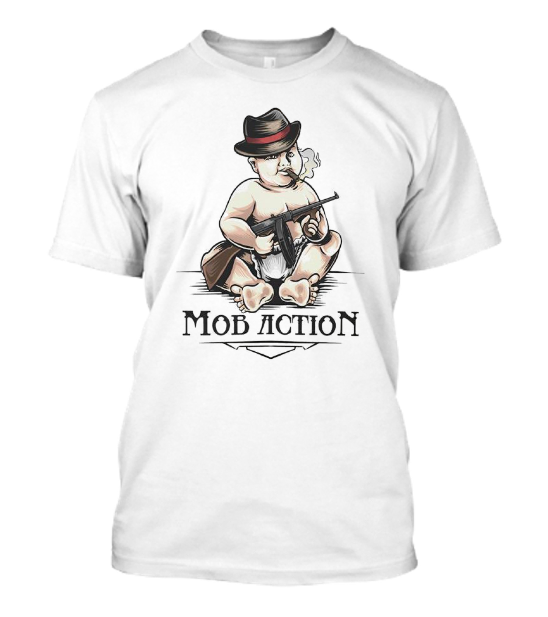 Baby Capone Mob Action Smoking Baby With Machine Gun T-Shirt