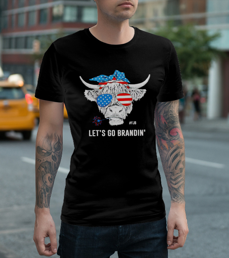 Highland Cow USA Flag Bandana Let's Go Brandin' #FJB Sunglasses T-Shirt