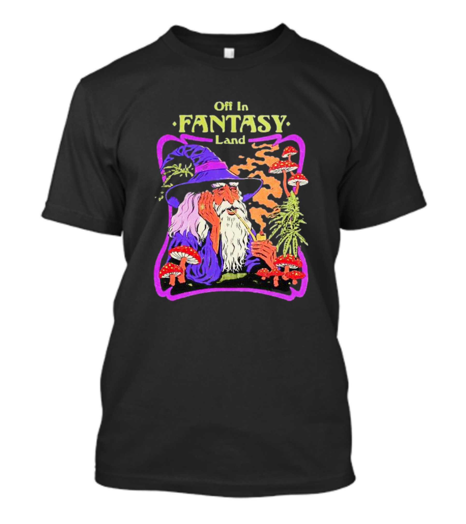 Off In Fantasy Land Wizard With Mushrooms And Pipe T-Shirt