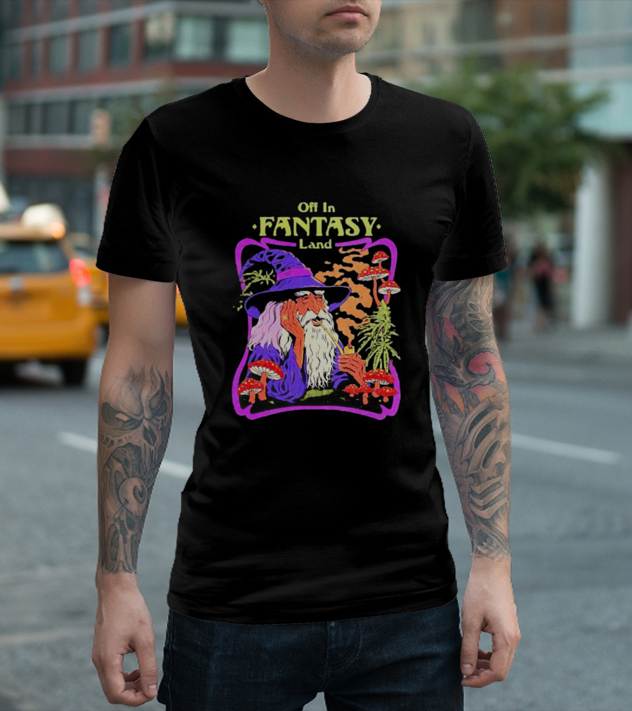 Off In Fantasy Land Wizard With Mushrooms And Pipe T-Shirt