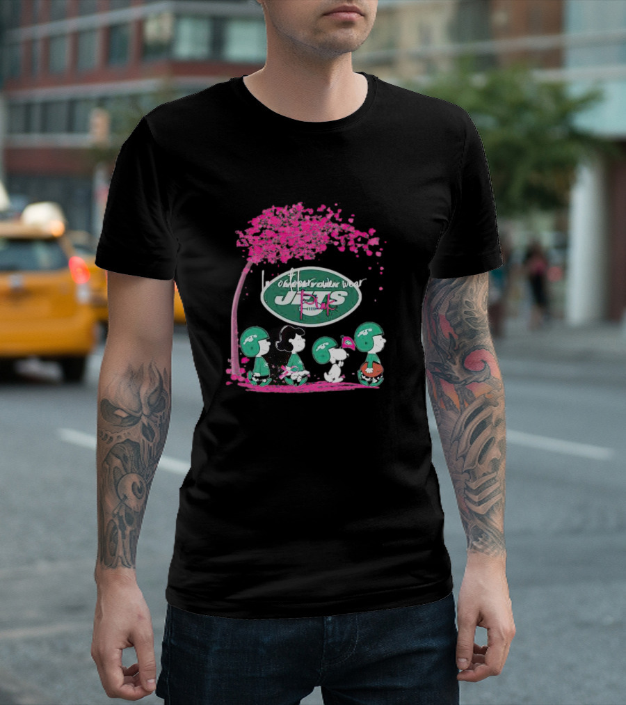 New York Jets Peanuts Characters October We Wear Pink T-Shirt