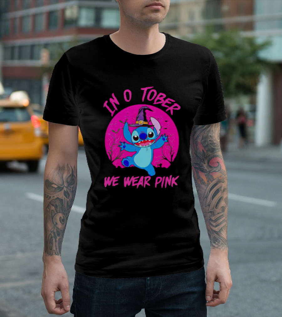 Stitch In October We Wear Pink Halloween Magic T-Shirt