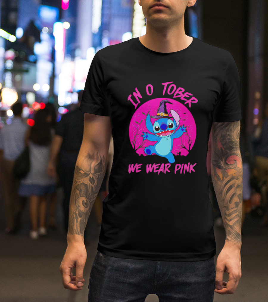 Stitch In October We Wear Pink Halloween Magic T-Shirt