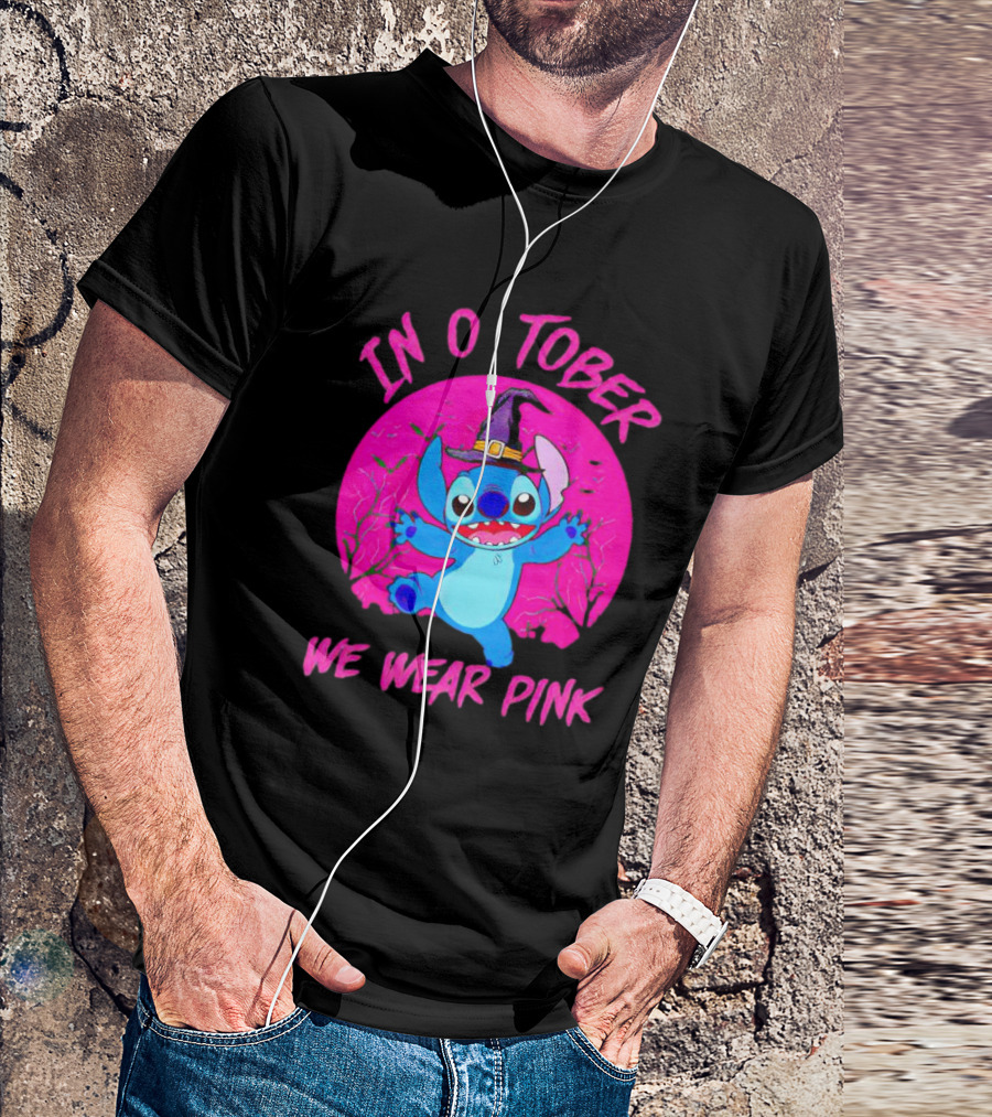 Stitch In October We Wear Pink Halloween Magic T-Shirt
