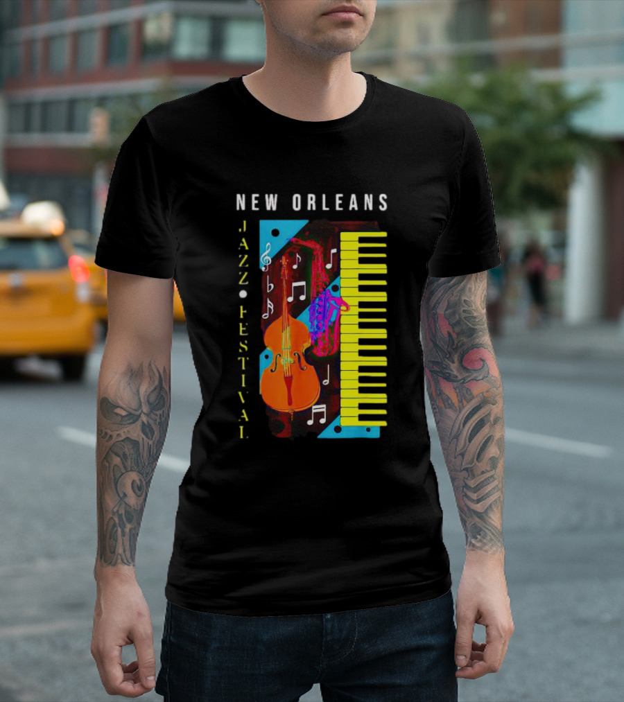 New Orleans Jazz Festival Music Notes Piano and Instruments T-Shirt