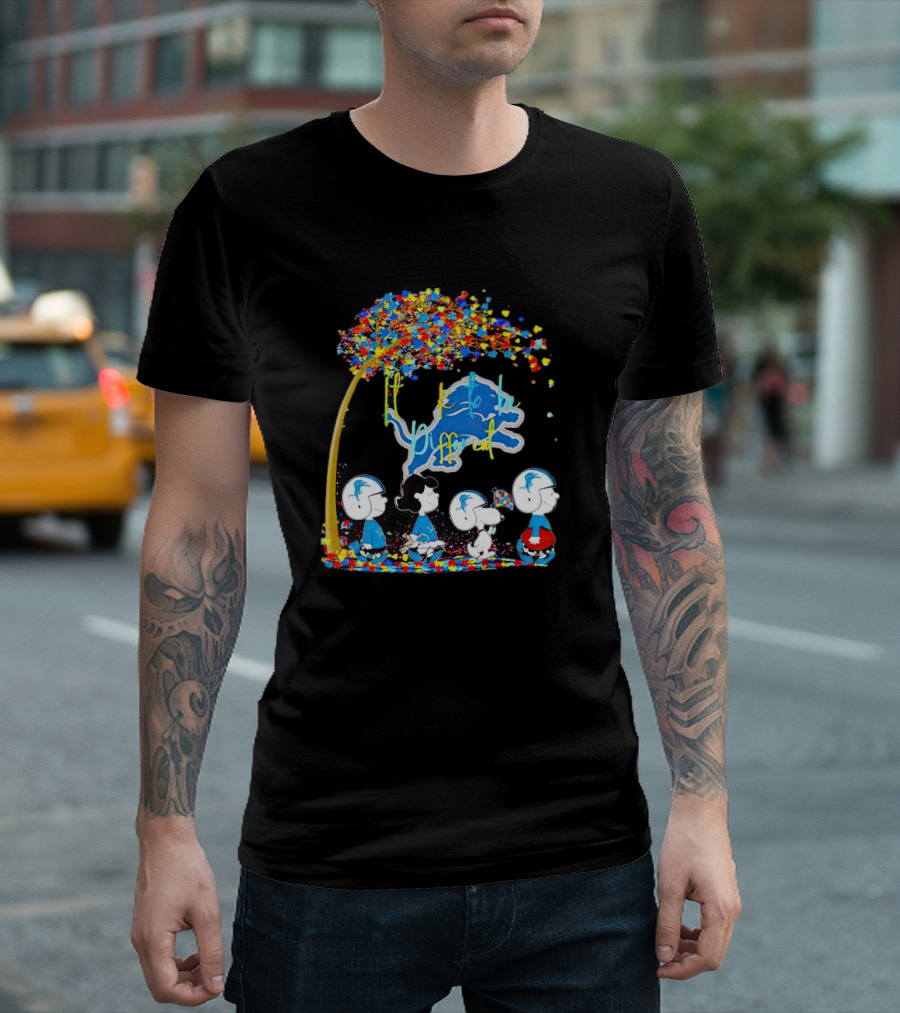 Detroit Lions Peanuts Characters Autism It's Ok To Be Different Fall T-Shirt