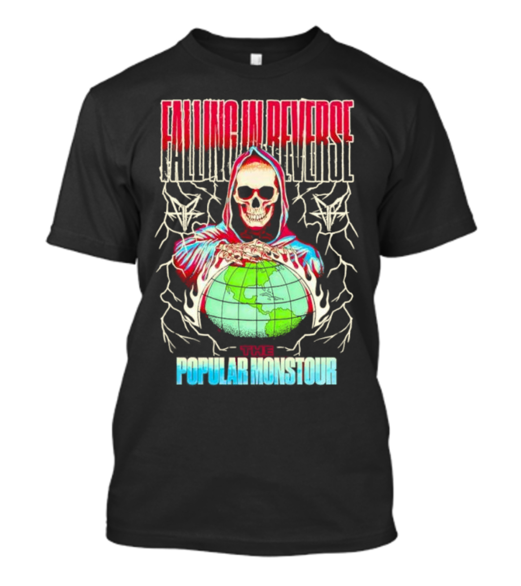 Falling In Reverse The Popular Monstour Reaper Hoodie Skeleton Globe T-Shirt