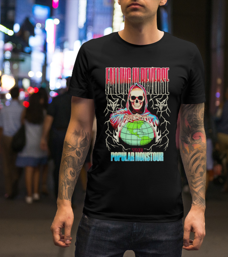 Falling In Reverse The Popular Monstour Reaper Hoodie Skeleton Globe T-Shirt