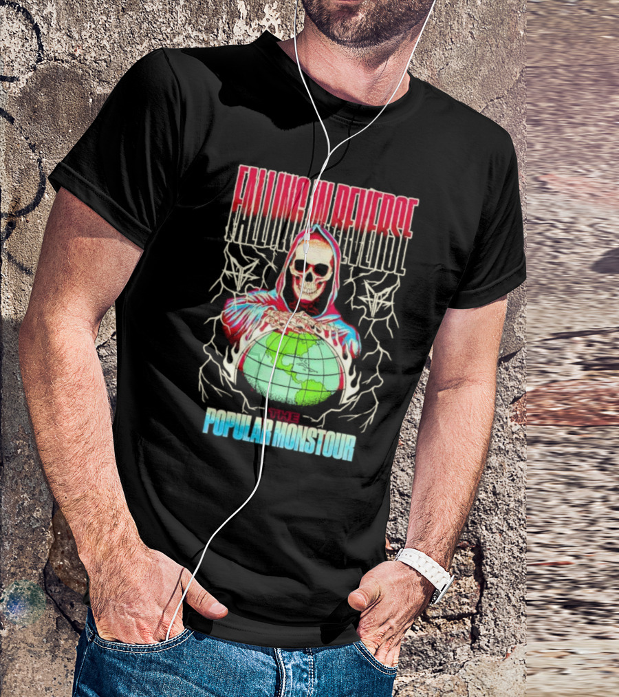 Falling In Reverse The Popular Monstour Reaper Hoodie Skeleton Globe T-Shirt