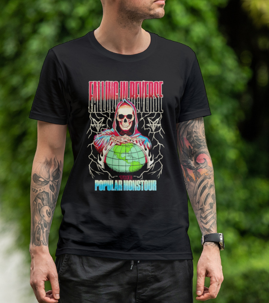 Falling In Reverse The Popular Monstour Reaper Hoodie Skeleton Globe T-Shirt
