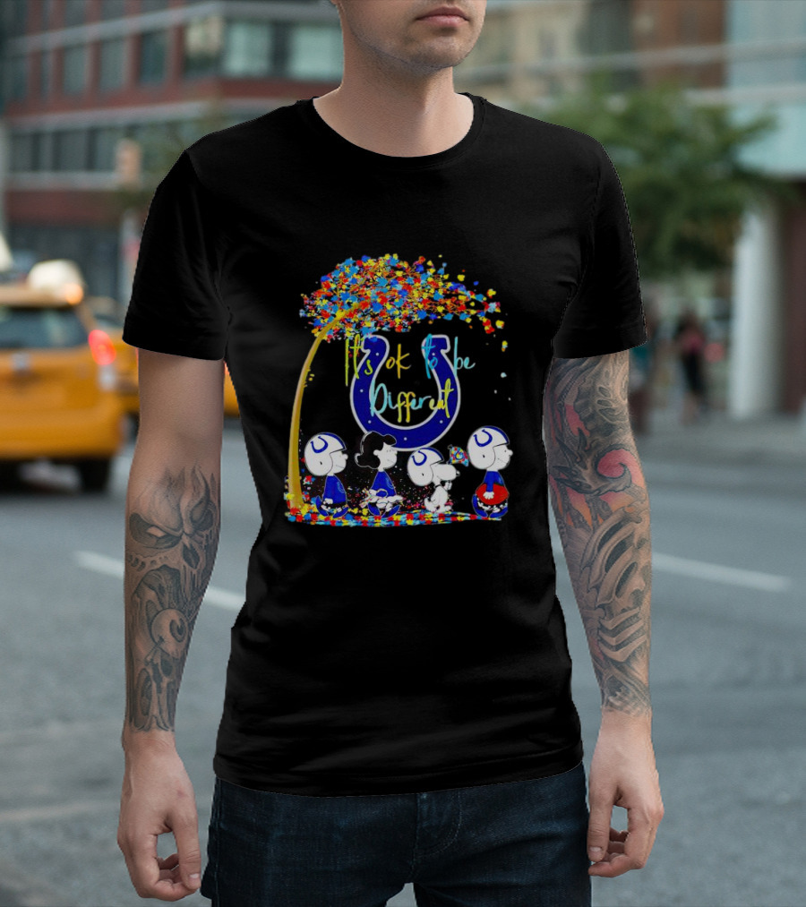 Indianapolis Colts Peanuts Characters It's Ok To Be Different Autism Fall T-Shirt