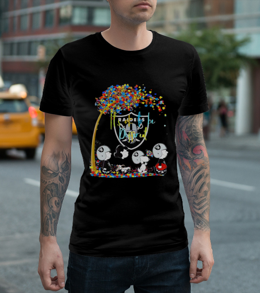 Las Vegas Raiders Peanuts Characters It's Ok to Be Different Autism Fall T-Shirt