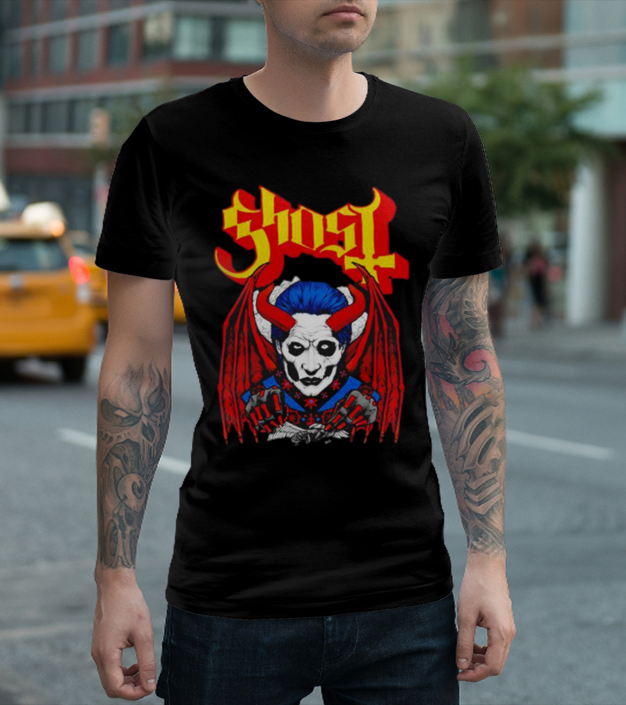 Ghost Demonic Red Horned Figure X Post Mortem Horror Wings T-Shirt