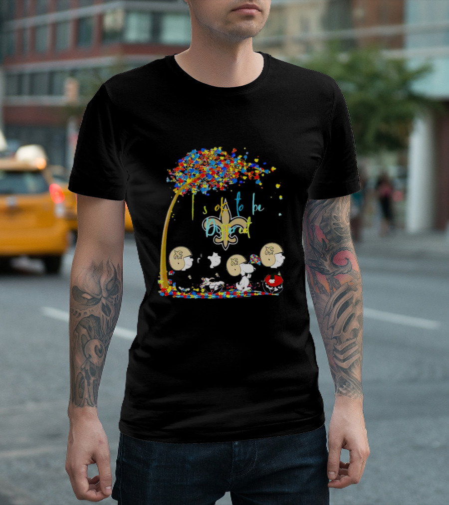 New Orleans Saints Peanuts Characters Autism Awareness It's Ok to Be Different T-Shirt