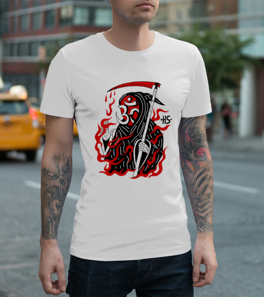 Om Reaper HS with Red Flames and Scythe T-Shirt