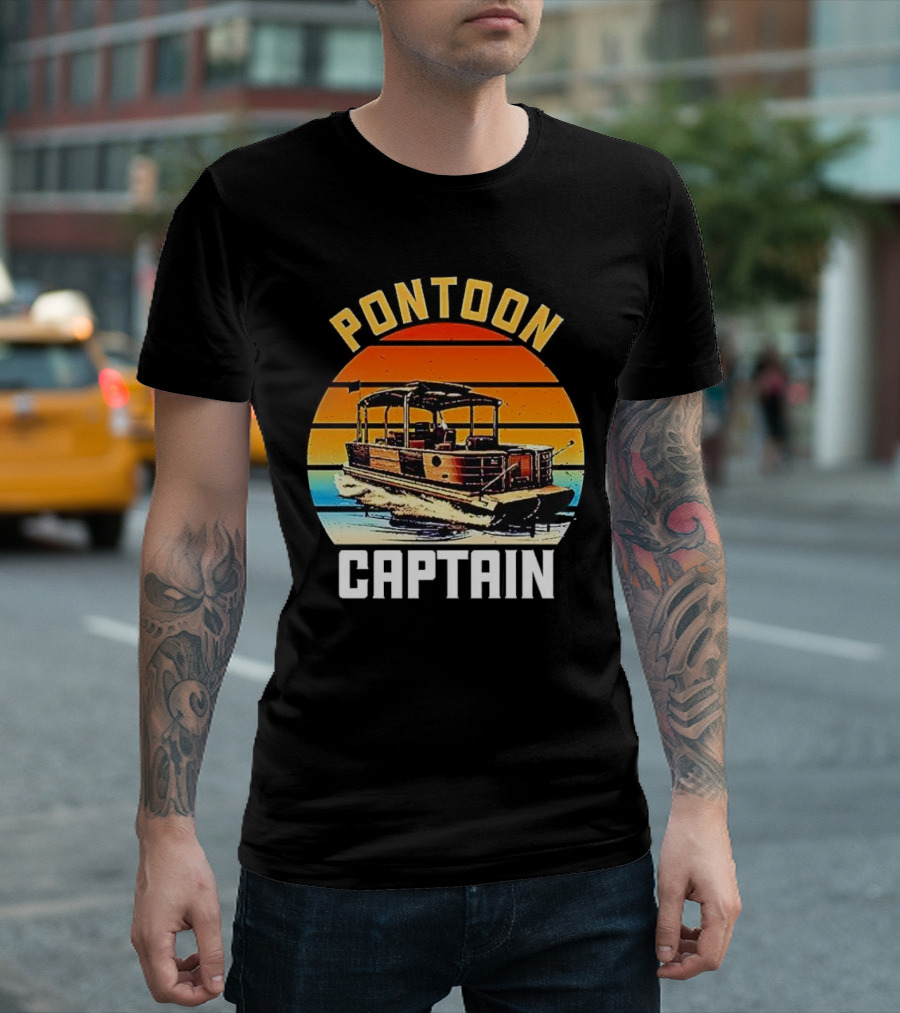 Pontoon Captain Vintage Retro Sunset Boat T-Shirt