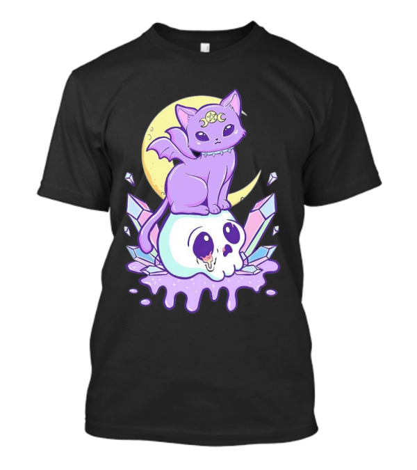 Witchy Cat With Moon And Skull Crystals T-Shirt