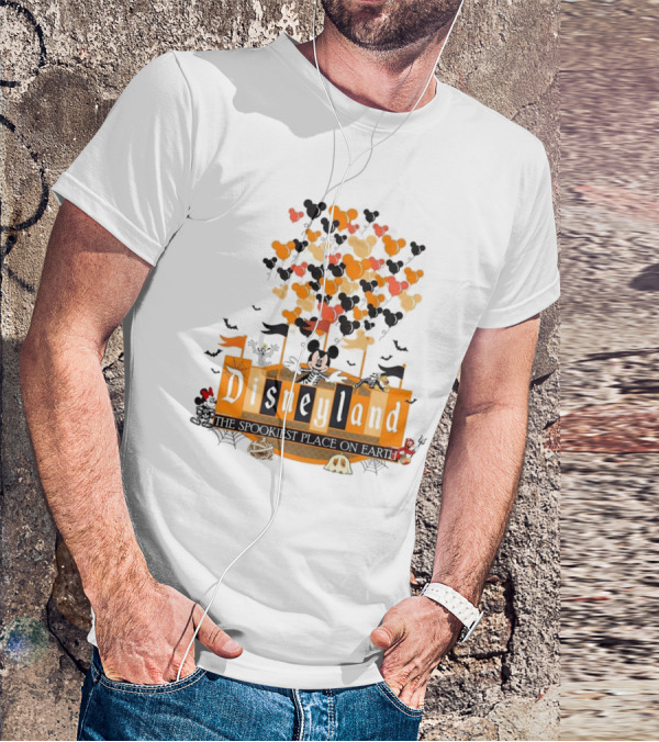 Disneyland Halloween Mickey Mouse The Spookiest Place On Earth Orange Bats And Pumpkins T-Shirt