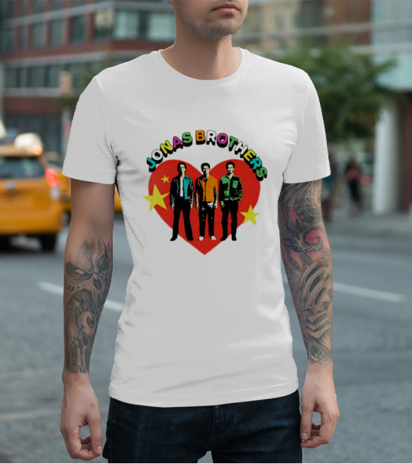 Jonas Brothers Heart Colorful Text With Stars And Figures T-Shirt