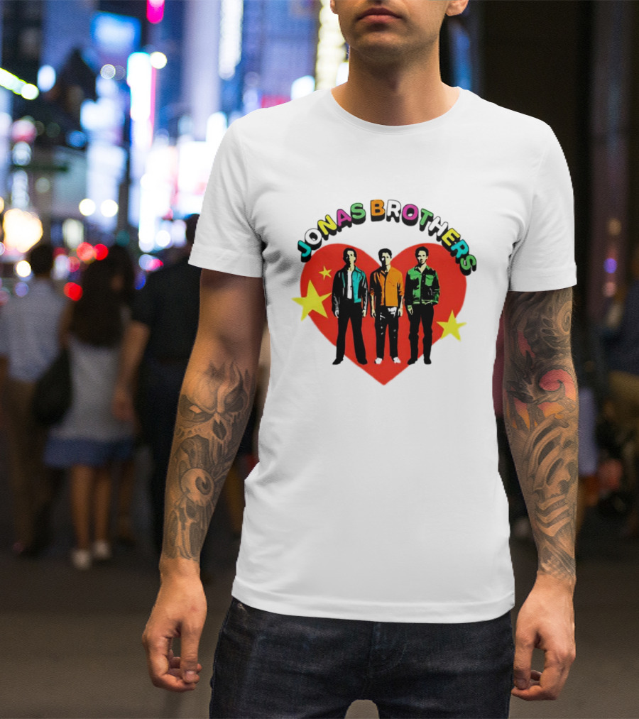 Jonas Brothers Heart Colorful Text With Stars And Figures T-Shirt